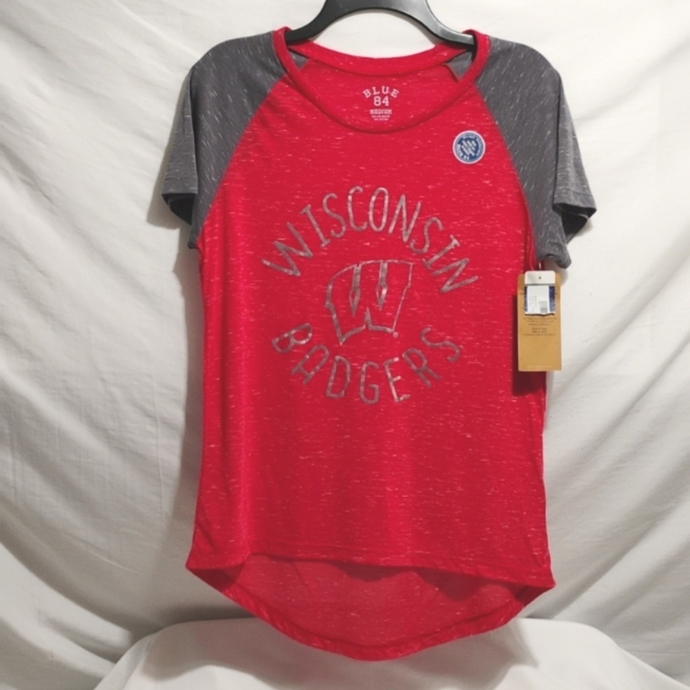 (D-10) NWT Winsconsin Badgers Blue 84 Sunrise Foil Dark Red Unique Shirt